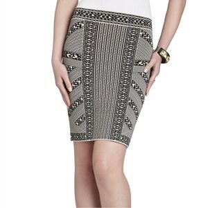 Bishop + Young Black and White Geometric Print Knit Pencil Skirt NWT